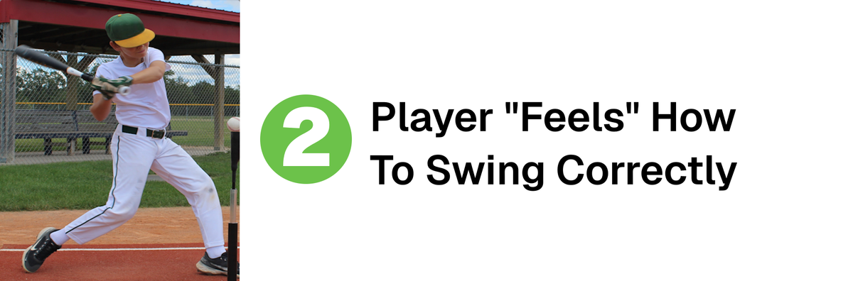 swingrail swing trainer, phase #2 player feels how to swing correctly;  demonstrated by youth male baseball player
