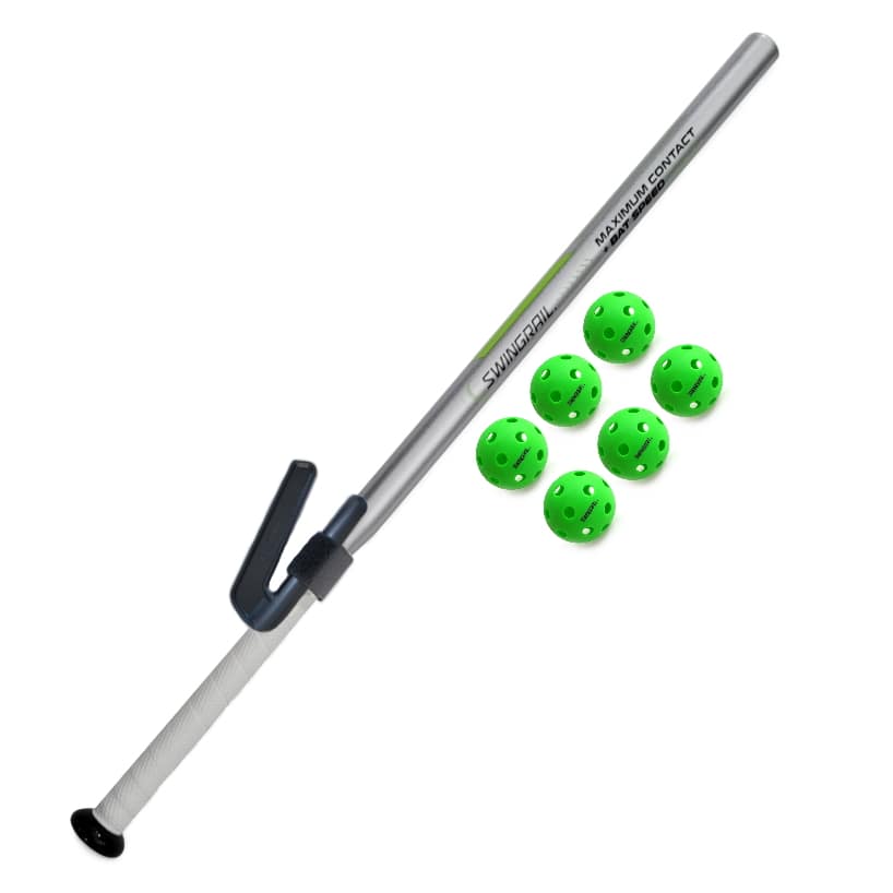 swingrail swing trainer with training bat and 6 plastic balls