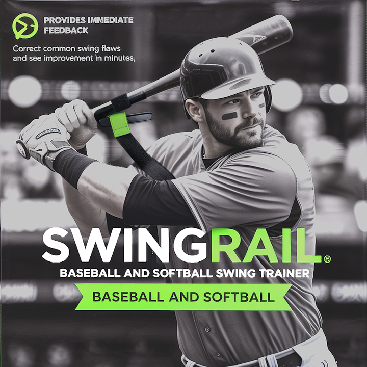 baseball and softball players of all ages demonstration training with swingrail swing trainer
