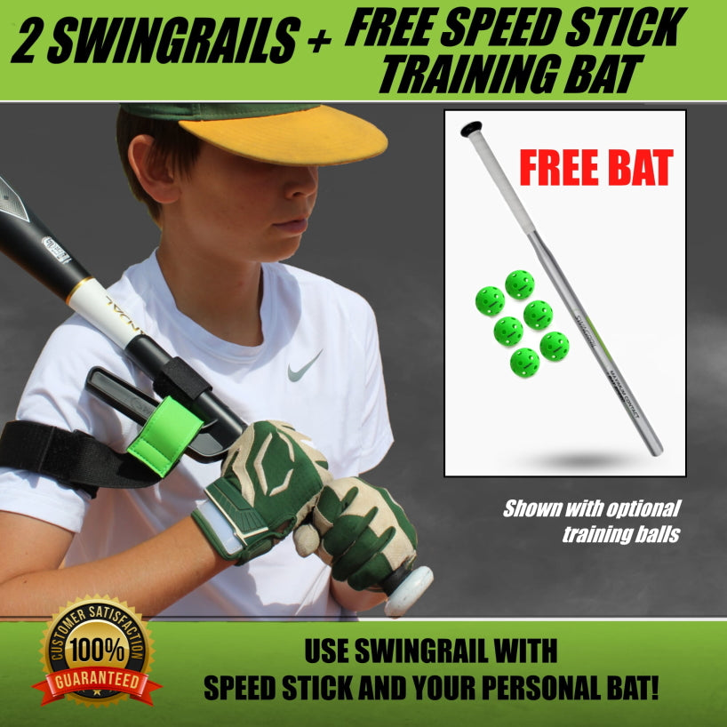 baseball and softball players demonstrating swingrail and the speed stick training bat to improve their hitting