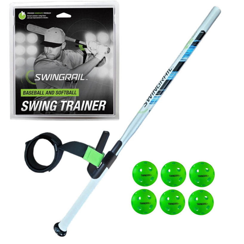swingrail swing trainer with training bat and 6 plastic balls